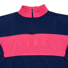 Load image into Gallery viewer, Vintage 90’s LIVE COVERAGE Colour Block Embroidered Spellout 1/4 Zip Pullover Sweatshirt