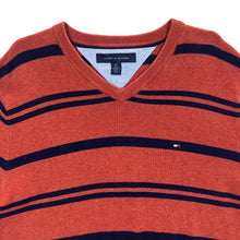 Load image into Gallery viewer, TOMMY HILFIGER Embroidered Mini Logo Striped V-Neck Sweater Jumper