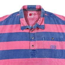 Load image into Gallery viewer, Early 00's DEAL Washed Red Blue Colour Block Striped 1/4 Button Short Sleeve Cotton Deck Shirt