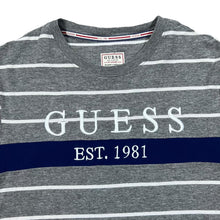 Load image into Gallery viewer, GUESS Classic Embroidered Big Logo Spellout Striped Short Sleeve Cotton T-Shirt