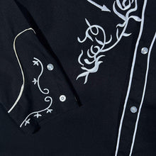 Load image into Gallery viewer, Embroidered Cowboy Western Black Polyester Long Sleeve Shirt
