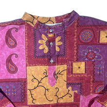 Load image into Gallery viewer, Vintage Pink Red Orange Hippy Floral Paisley Patterned Long Sleeve Smock Shirt