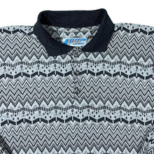 Load image into Gallery viewer, Vintage Time Sport Crazy Abstract Patterned Black Grey Long Sleeve Polo Shirt