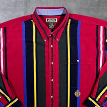 Load image into Gallery viewer, Vintage 90's Hunting Horn Bold Multi Colour Striped Cotton Long Sleeve Button-Up Shirt