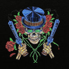 Load image into Gallery viewer, Gothic Roses Guns Skeleton Hard Rock Inspired Graphic Black T-Shirt Large