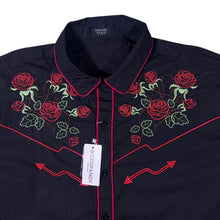 Load image into Gallery viewer, Coofandy Cowboy Western Embroidered Rose Floral Black Cotton Blend Long Sleeve Shirt