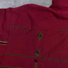 Load image into Gallery viewer, Vintage Hippy Embroidered Patterned Red Fleece Lined Zip Hoodie