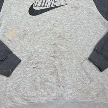 Load image into Gallery viewer, Early 00's NIKE Embroidered Big Logo Spellout Colour Block Distressed Beater Pullover Hoodie