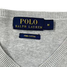 Load image into Gallery viewer, POLO RALPH LAUREN "Pima Cotton" Classic Embroidered Mini Logo Grey V-Neck Knit Sweater Jumper