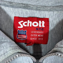 Load image into Gallery viewer, Early 00's SCHOTT NYC Embroidered Chenille Spellout 1/4 Zip Pullover Grey Sweatshirt