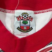 Load image into Gallery viewer, Vintage SOUTHAMPTON FC Football Club Embroidered Spellout Striped Colour Block T-Shirt
