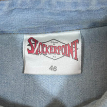 Load image into Gallery viewer, Vintage Stockerpoint Cowboy Western Leather Panel Blue Denim Long Sleeve Popper Shirt