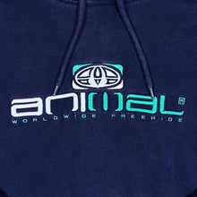 Load image into Gallery viewer, ANIMAL Embroidered Logo Spellout Surfer Skater Navy Blue Pullover Hoodie