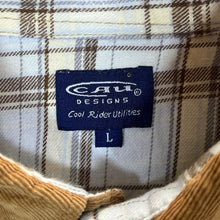 Load image into Gallery viewer, Cau Designs Corduroy Panel Blue Check Cowboy Western Popper Long Sleeve Shirt
