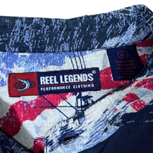 Load image into Gallery viewer, Reel Legends Fishing USA Patriotic All-Over Print Patterned Short Sleeve Grandad Collared Shirt