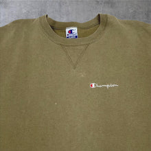 Load image into Gallery viewer, Vintage Champion Embroidered Mini Spellout Khaki Green Distressed Sweatshirt