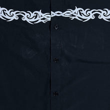 Load image into Gallery viewer, Early 00's Take A Look Gothic Y2K Tribal Patterned Graphic Black Short Sleeve Shirt
