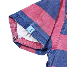 Load image into Gallery viewer, Early 00's DEAL Washed Red Blue Colour Block Striped 1/4 Button Short Sleeve Cotton Deck Shirt