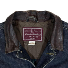 Load image into Gallery viewer, Vintage 90's GAP Tartan Plaid Check Lined Leather Collared Heavy Denim Trucker Jacket
