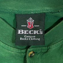 Load image into Gallery viewer, Vintage BECK'S Beer Promo Embroidered Mini Logo Faded Green Henley Button T-Shirt