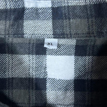 Load image into Gallery viewer, Vintage Black White Grey Plaid Check Cotton Longline Long Sleeve Flannel Shirt