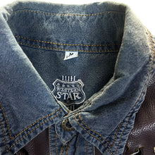 Load image into Gallery viewer, Vintage WESTERN STAR Faux Leather Panel Western Cowboy Style Long Sleeve Blue Denim Shirt