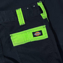Load image into Gallery viewer, Dickies Black Fluorescent Green Workwear Straight Leg Cargo Trousers