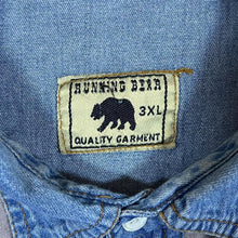 Load image into Gallery viewer, Vintage Running Bear Cowboy Western Blue Denim Long Sleeve Cotton Popper Shirt