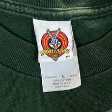 Load image into Gallery viewer, Vintage LOONEY TUNES (1997) "Holding?!!" Taz Football All-Over Print Green T-Shirt
