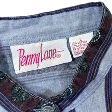 Load image into Gallery viewer, Vintage 90's PENNY LANE Colour Block Patterned Striped Long Sleeve Grandad Collar Shirt