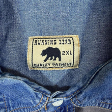Load image into Gallery viewer, Vintage Running Bear Cowboy Western Blue Denim Popper Long Sleeve Shirt