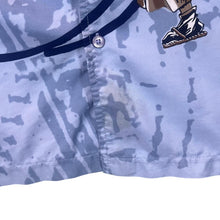 Load image into Gallery viewer, Early 00's Dognose Manga Anime Samurai Y2K Graphic Blue Short Sleeve Shirt