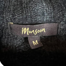 Load image into Gallery viewer, MONSOON Dark Grey 100% Lambswool Chunky Cable Knit Zip Cardigan Sweater