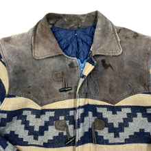 Load image into Gallery viewer, Vintage 90's Suede Leather Panel Aztec Navajo Patterned Wool Toggle Bomber Jacket