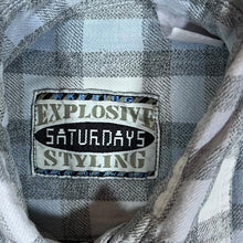 Load image into Gallery viewer, Vintage 90's SATURDAYS Grey White Plaid Check Long Sleeve Flannel Shirt
