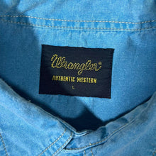 Load image into Gallery viewer, Vintage Wrangler Cowboy Western Washed Blue Popper Cotton Long Sleeve Shirt