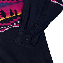 Load image into Gallery viewer, Vintage Express Rider Cowboy Western Patterned Black Long Sleeve Button-Up Cotton Shirt