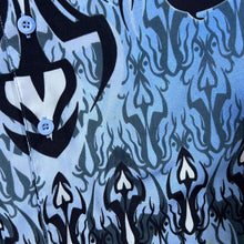 Load image into Gallery viewer, Early 00's Fas Bowly Gothic Y2K Tribal Dragon Patterned Blue Short Sleeve Shirt