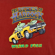 Load image into Gallery viewer, WEIRD FISH "The Dukes Of Haddock" Parody Spellout Graphic Red T-Shirt
