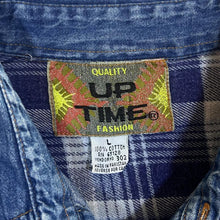 Load image into Gallery viewer, Vintage 90's Up Time Plaid Check Panel Blue Denim Long Sleeve Shirt