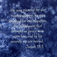 Load image into Gallery viewer, Vintage Anvil ISAIAH 53.5 Jesus Christ Religious Spellout Graphic Blue Tie Dye Long Sleeve T-Shirt