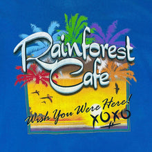 Load image into Gallery viewer, RAINFOREST CAFE "Wish You Were Here" Souvenir Logo Spellout Graphic Blue T-Shirt