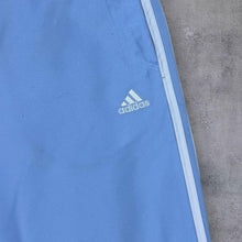 Load image into Gallery viewer, Adidas Three Stripe Mini Logo Baby Blue Straight Leg Tracksuit Bottoms