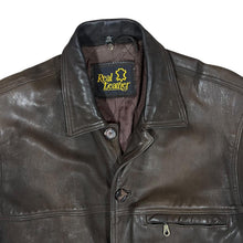 Load image into Gallery viewer, Vintage 90's REAL LEATHER Classic Genuine Brown Leather Button Jacket