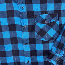 Load image into Gallery viewer, Vintage Blue Black Plaid Check Cotton Blend Long Sleeve Flannel Shirt