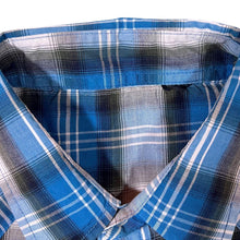 Load image into Gallery viewer, Vintage Western Style Blue White Grey Black Check Long Sleeve Popper Cotton Blend Shirt