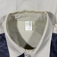 Load image into Gallery viewer, Vintage Cowboy Western Black Faux Leather Panel Beige Cotton Popper Long Sleeve Shirt