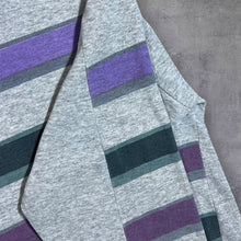 Load image into Gallery viewer, Vintage 90's Turunc Grey Purple Blue Green Multi Striped Collared Sweatshirt