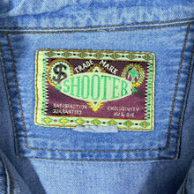 Load image into Gallery viewer, Vintage Shooter Cowboy Western Aztec Panel Blue Denim Long Sleeve Popper Shirt