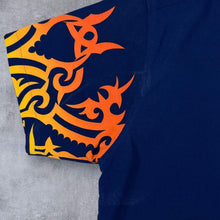 Load image into Gallery viewer, Early 00's Gothic Y2K Tribal Flame Graphic Navy Blue Short Sleeve Shirt